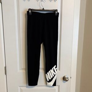 Nike Black Leggings with White Branded Hem